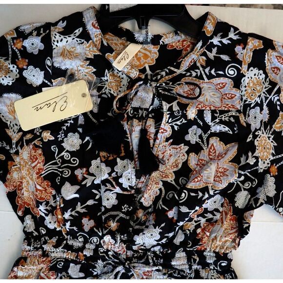 Elan VP5728 Women's Sz XS Black Botanical Print Cotton Maxi Dress - Picture 10 of 14